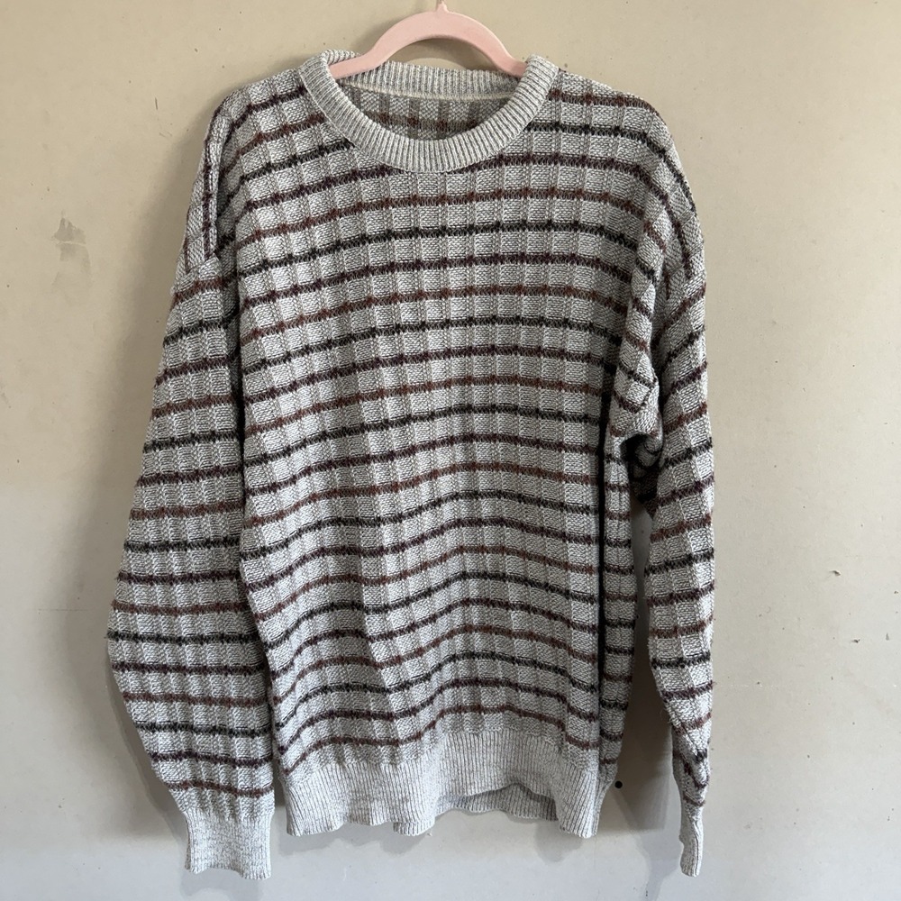 Vintage 90s St Johns Bay Striped Knit Sweater Mens L Grandpa Earth Tone